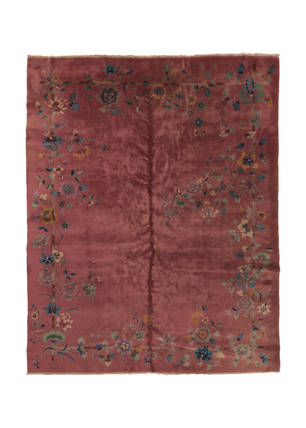 33526 Oriental Rug Chinese Handmade Area Traditional 9'0'' x 11'5'' -9x11- Pink Open Floral Design
