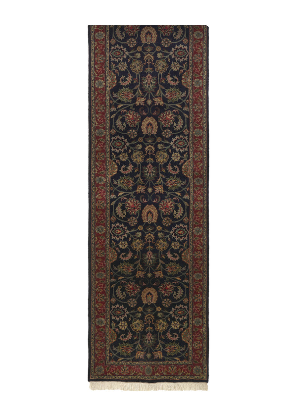 33529 Oriental Rug Indian Handmade Runner Traditional 2'7'' x 30'1'' -3x30- Blue Red Floral Design