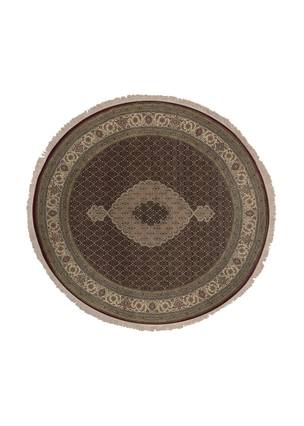 33542 Oriental Rug Indian Handmade Round Traditional 8'0'' x 8'0'' -8x8- Red Whites Beige Mahi Fish Design