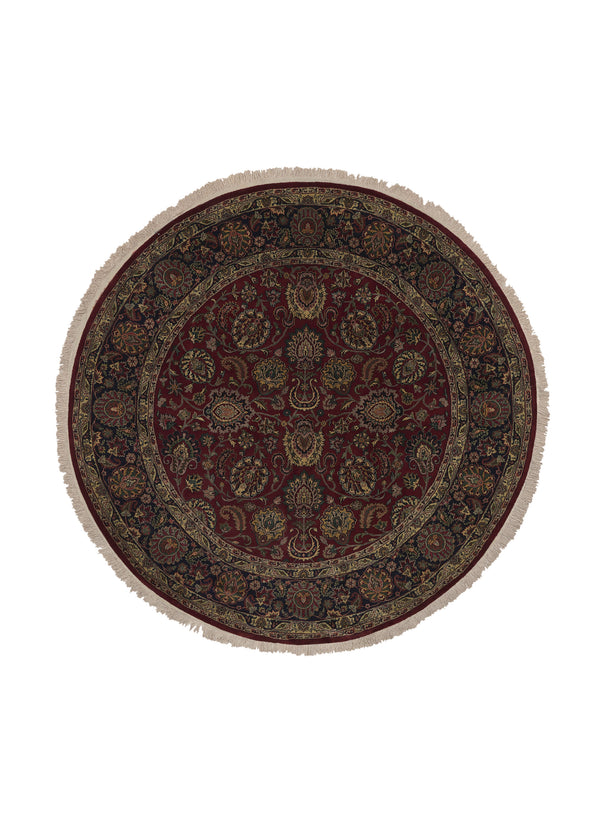 33543 Oriental Rug Indian Handmade Round Traditional 8'0'' x 8'0'' -8x8- Red Blue Floral Design