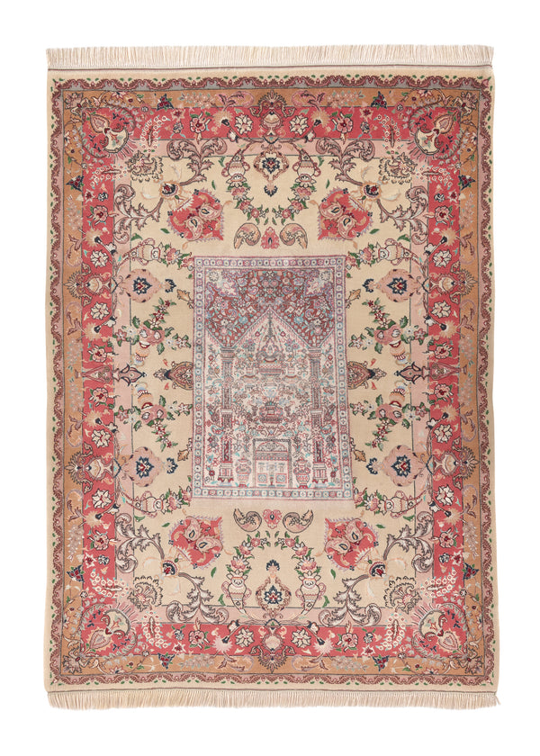 33552 Persian Rug Tabriz Handmade Area Traditional 4'9'' x 6'7'' -5x7- Pink Prayer Rug Floral Design