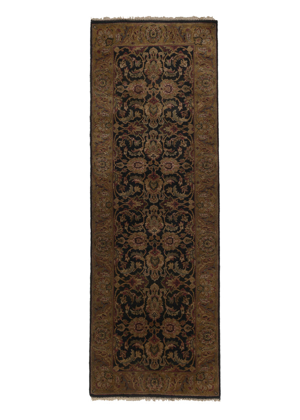 33556 Oriental Rug Indian Handmade Runner Transitional 3'0'' x 9'10'' -3x10- Black Yellow Gold Jaipur Floral Design