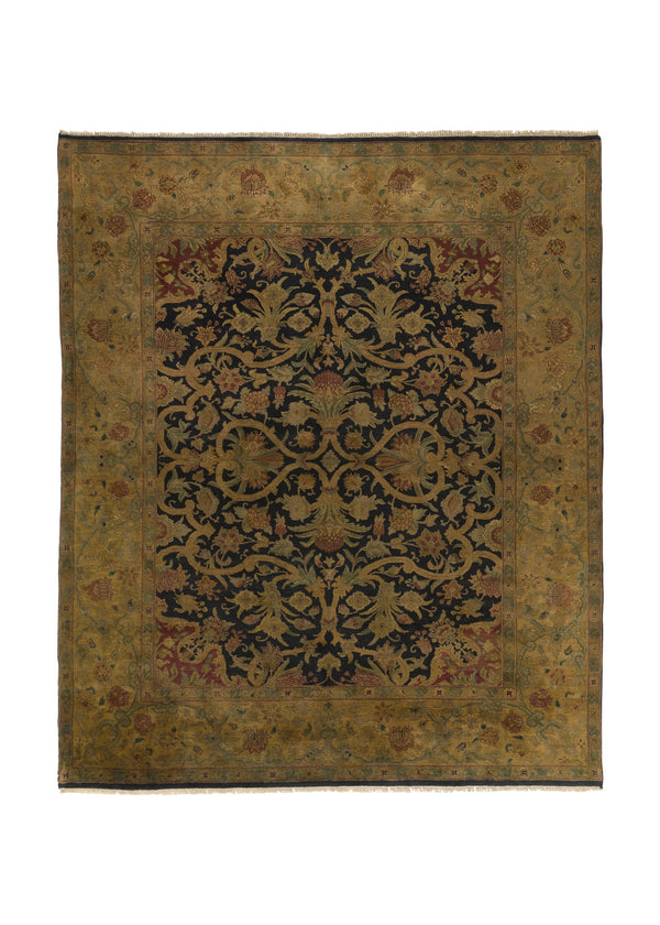 33560 Oriental Rug Indian Handmade Area Transitional 8'0'' x 9'6'' -8x10- Black Yellow Gold Jaipur Floral Design