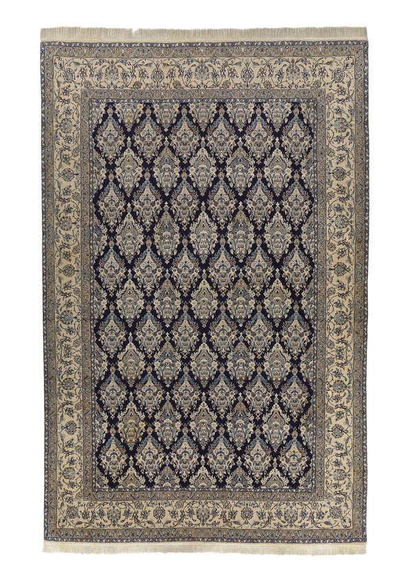 33562 Persian Rug Nain Handmade Area Traditional 5'7'' x 8'9'' -6x9- Blue Whites Beige Floral Vase Design