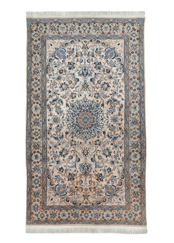 33564 Persian Rug Nain Handmade Area Traditional 3'9'' x 6'7'' -4x7- Whites Beige Blue Floral Design