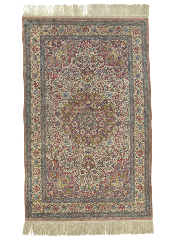 33581 Oriental Rug Chinese Handmade Area Traditional 3'7'' x 5'7'' -4x6- Whites Beige Pink Floral Design