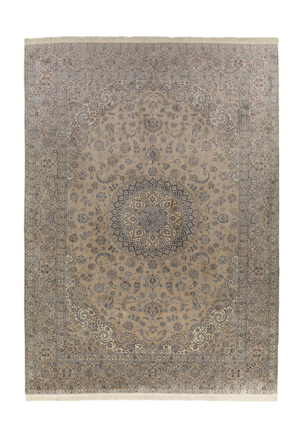 33585 Persian Rug Nain Handmade Area Traditional 7'0'' x 10'1'' -7x10- Whites Beige Blue Floral Design