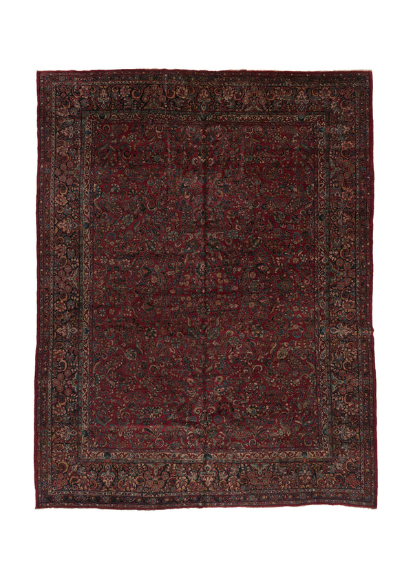 33593 Persian Rug Sarouk Handmade Area Traditional Vintage 11'10'' x 15'2'' -12x15- Red Floral Design