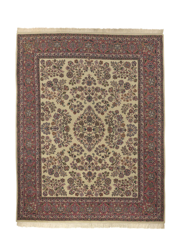 33594 Oriental Rug Indian Handmade Area Traditional 7'9'' x 10'0'' -8x10- Whites Beige Pink Floral Design