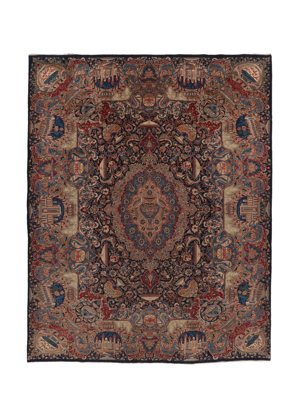 33604 Persian Rug Kashmar Handmade Area Traditional 10'0'' x 13'0'' -10x13- Blue Historical Pictorial Design