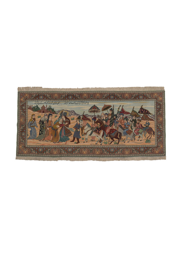 33610 Persian Rug Tabriz Handmade Runner Traditional 4'3'' x 9'5'' -4x9- Multi-color Historical Pictorial Design