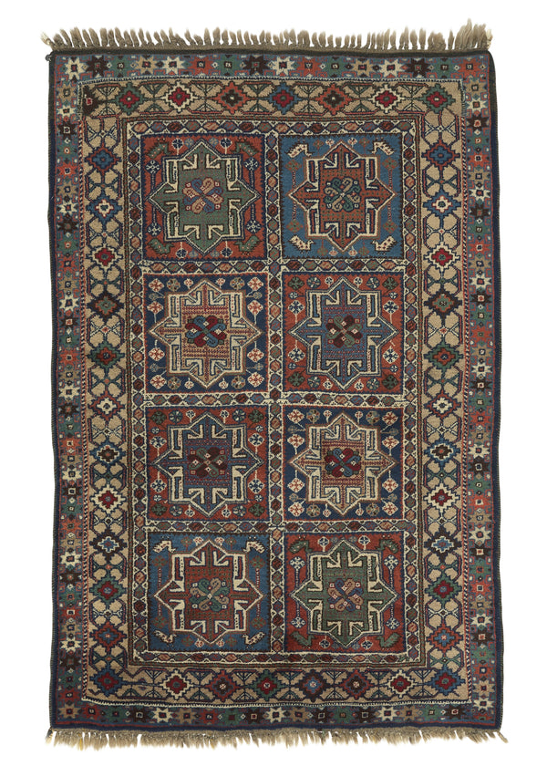 33612 Persian Rug Yalameh Handmade Area Vintage Tribal 3'4'' x 5'1'' -3x5- Multi-color Blue Red Geometric Design