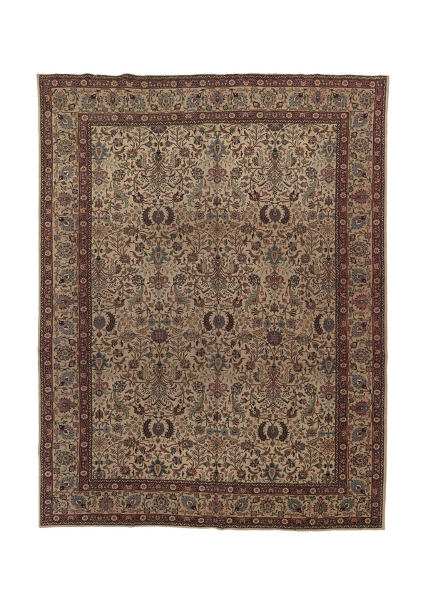 33624 Persian Rug Tabriz Handmade Area Traditional 10'6'' x 13'4'' -11x13- Whites Beige Blue Floral Design