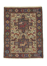 33631 Persian Rug Zanjan Handmade Area Tribal 3'8'' x 4'8'' -4x5- Brown Whites Beige Unusual Animals Design