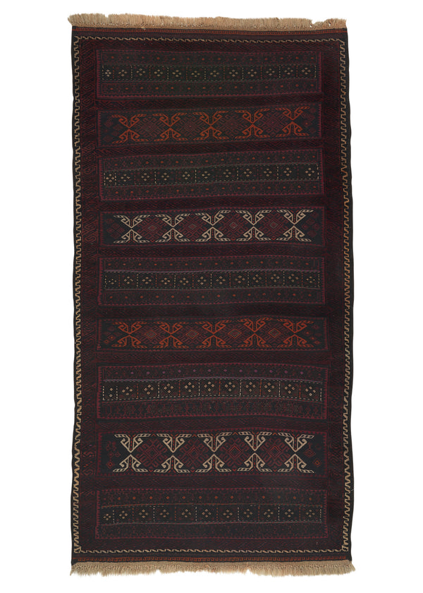 33632 Oriental Rug Afghan Handmade Area Tribal 3'5'' x 6'7'' -3x7- Black Red Kilim Geometric Design