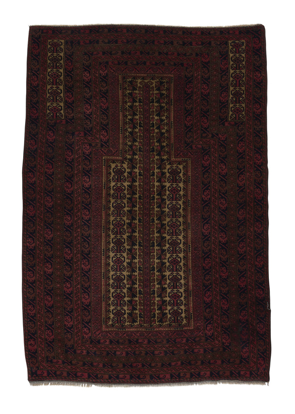 33633 Oriental Rug Afghan Handmade Area Tribal 2'11'' x 4'2'' -3x4- Red Geometric Design