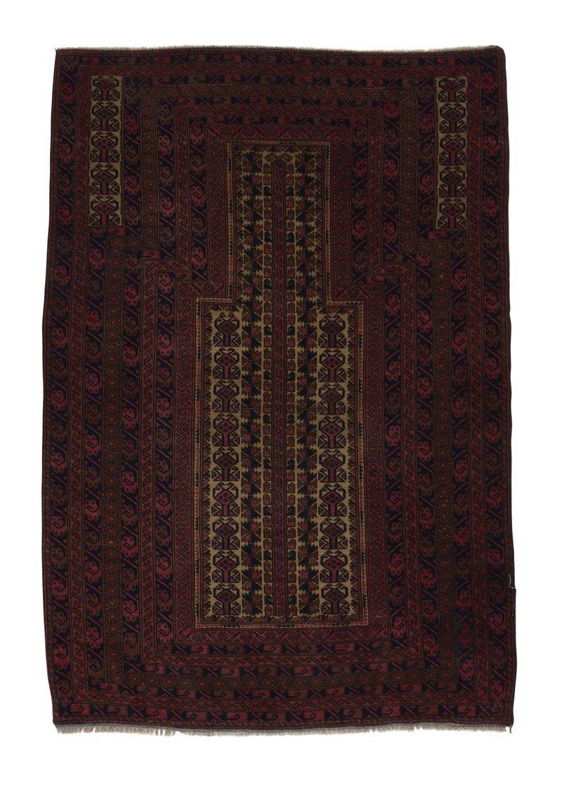 33633 Oriental Rug Afghan Handmade Area Tribal 2'11'' x 4'2'' -3x4- Red Geometric Design