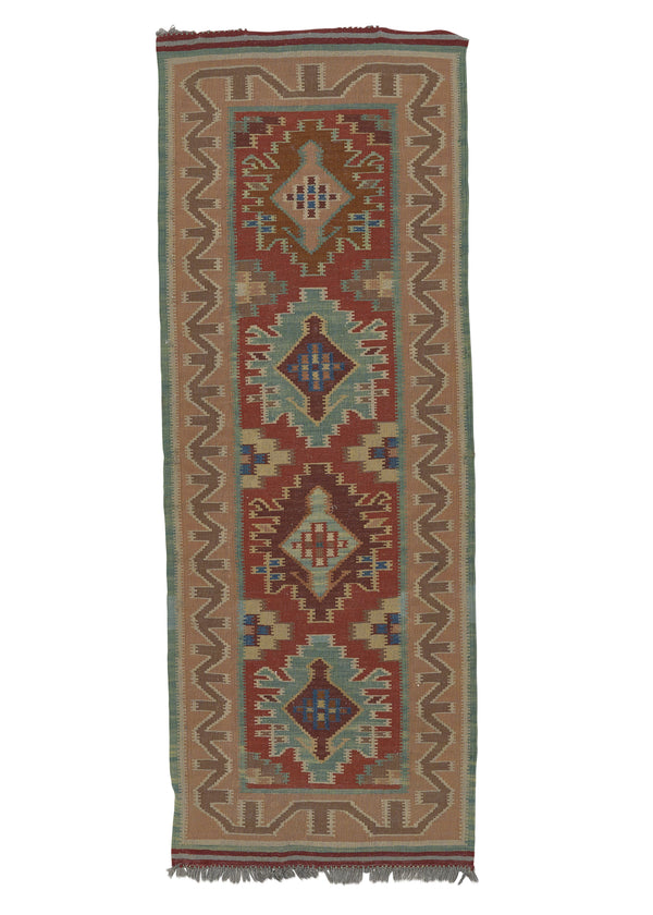 33640 Oriental Rug Indian Handmade Area Runner Tribal 1'9'' x 4'10'' -2x5- Pink Red Geometric Kilim Design