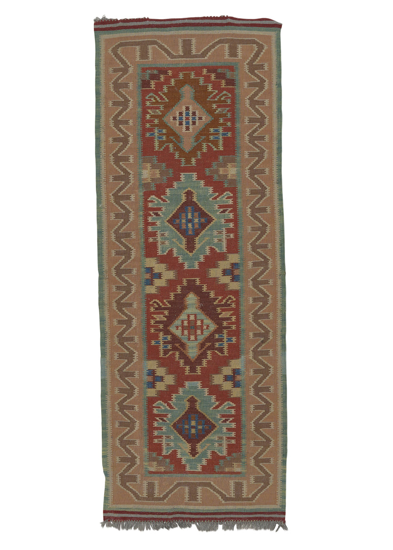 33640 Oriental Rug Indian Handmade Area Runner Tribal 1'9'' x 4'10'' -2x5- Pink Red Geometric Kilim Design