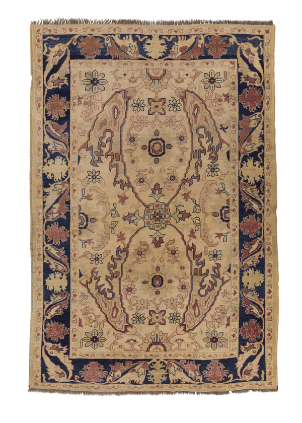 33659 Oriental Rug Pakistani Handmade Area Transitional 5'6'' x 8'0'' -6x8- Whites Beige Floral Design