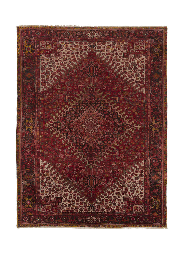 33671 Persian Rug Heriz Handmade Area Tribal Vintage 9'5'' x 13'0'' -9x13- Red Geometric Design