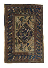 33673 Persian Rug Ardabil Handmade Area Tribal 3'9'' x 6'0'' -4x6- Brown Green Animals Design