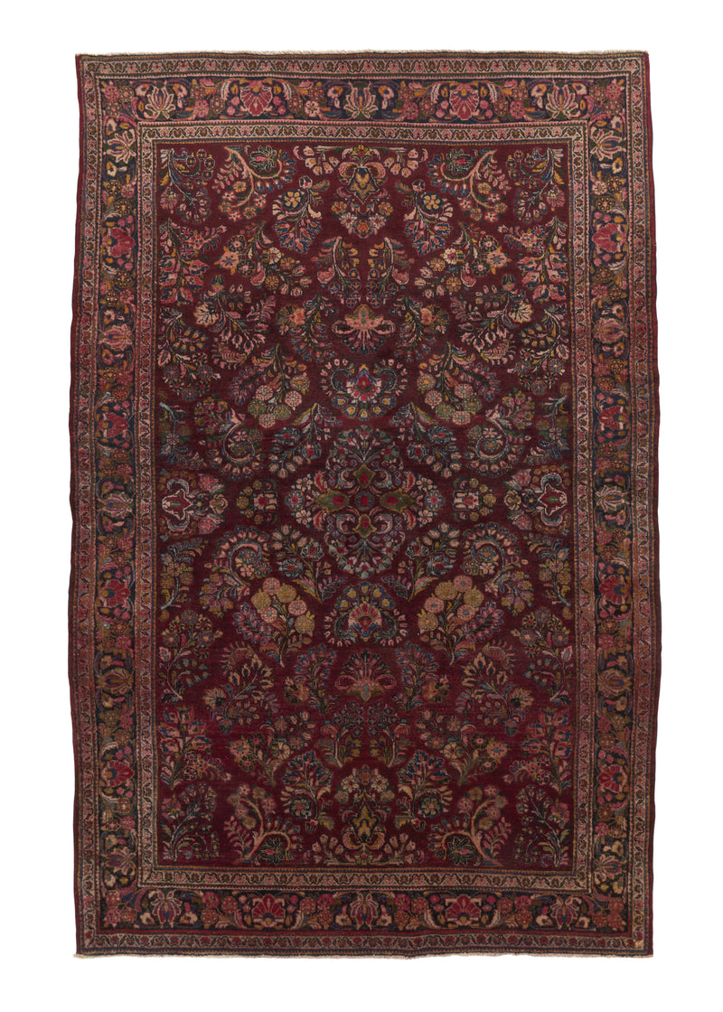 33691 Persian Rug Sarouk Handmade Area Traditional Vintage 4'1'' x 6'3'' -4x6- Red Floral Design