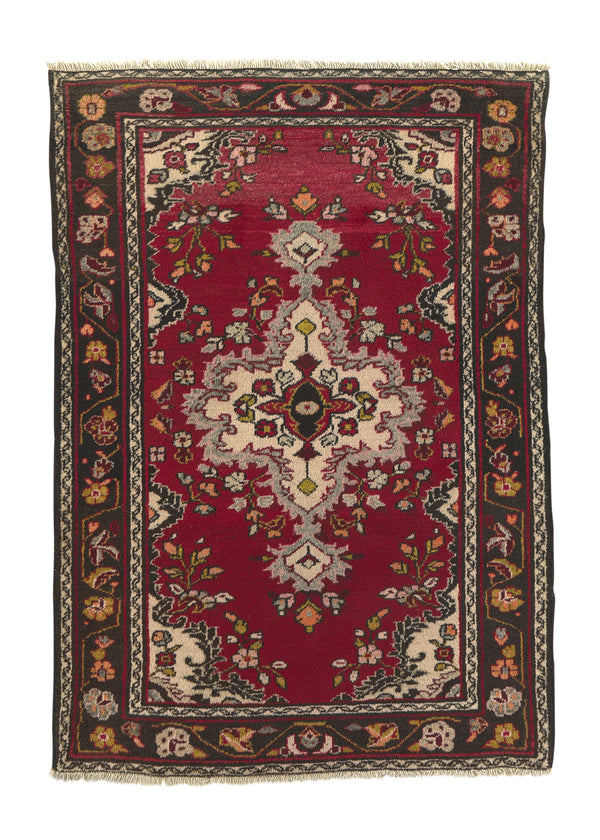 33692 Persian Rug Hamadan Handmade Area Traditional Tribal 3'4'' x 4'8'' -3x5- Red Floral Design