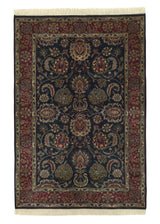 33710 Oriental Rug Indian Handmade Area Transitional 4'1'' x 6'0'' -4x6- Blue Red Floral Design