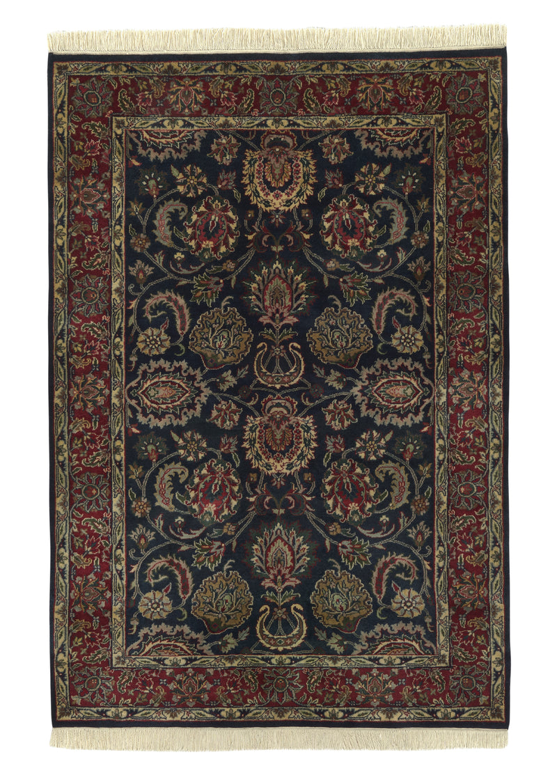 33710 Oriental Rug Indian Handmade Area Transitional 4'1'' x 6'0'' -4x6- Blue Red Floral Design