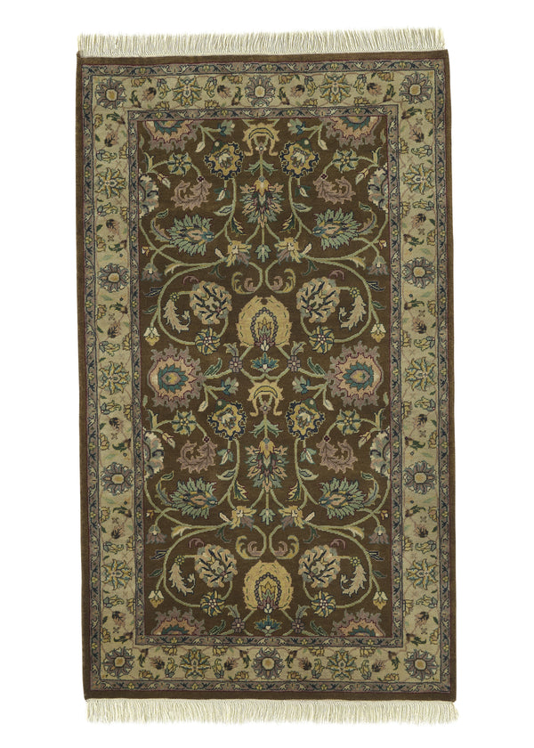 33721 Oriental Rug Indian Handmade Area Transitional Traditional 3'1'' x 4'11'' -3x5- Green Floral Design