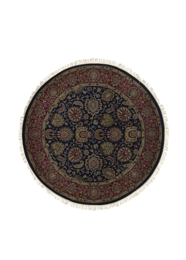 33727 Oriental Rug Indian Handmade Round Transitional 5'11'' x 5'11'' -6x6- Blue Red Jaipur Floral Design