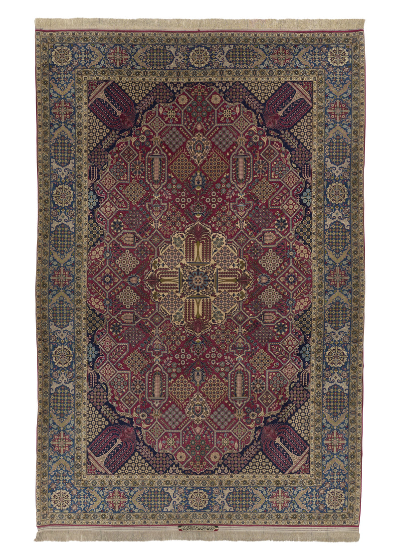 33737 Persian Rug Isfahan Handmade Area Traditional 7'1'' x 10'8'' -7x11- Red Blue Floral Design