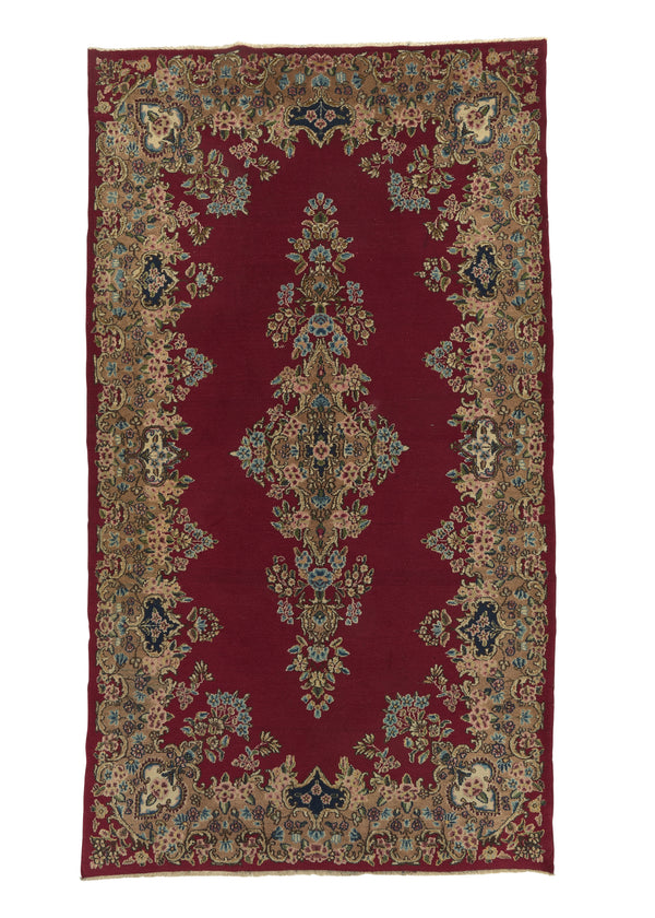 33740 Persian Rug Kerman Handmade Area Traditional 4'0'' x 7'0'' -4x7- Red Whites Beige Floral Open Field Design