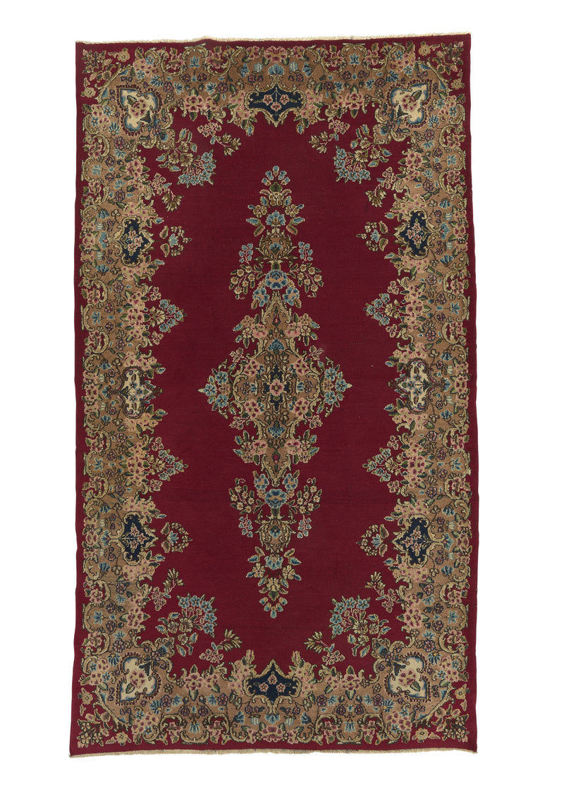 33740 Persian Rug Kerman Handmade Area Traditional 4'0'' x 7'0'' -4x7- Red Whites Beige Floral Open Field Design