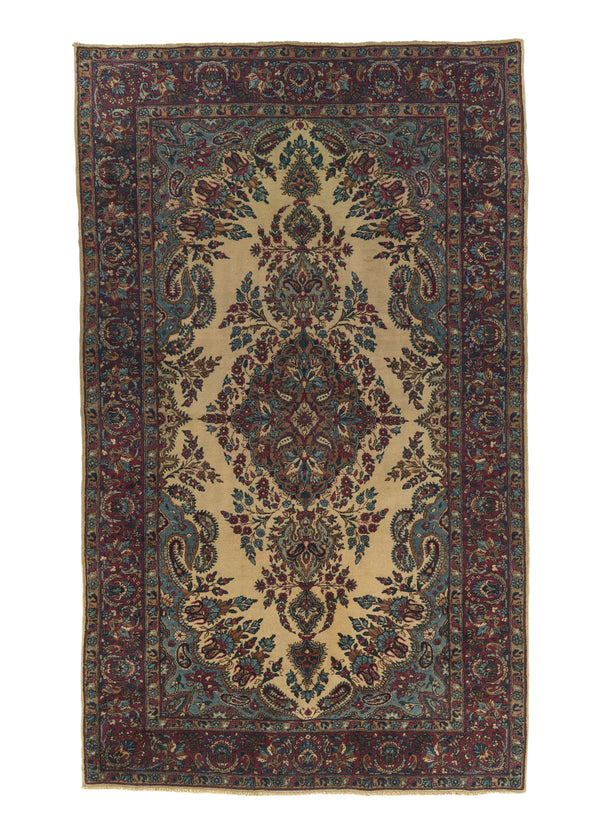 33759 Persian Rug Kerman Handmade Area Traditional 4'0'' x 6'8'' -4x7- Whites Beige Pink Open Field Floral Design