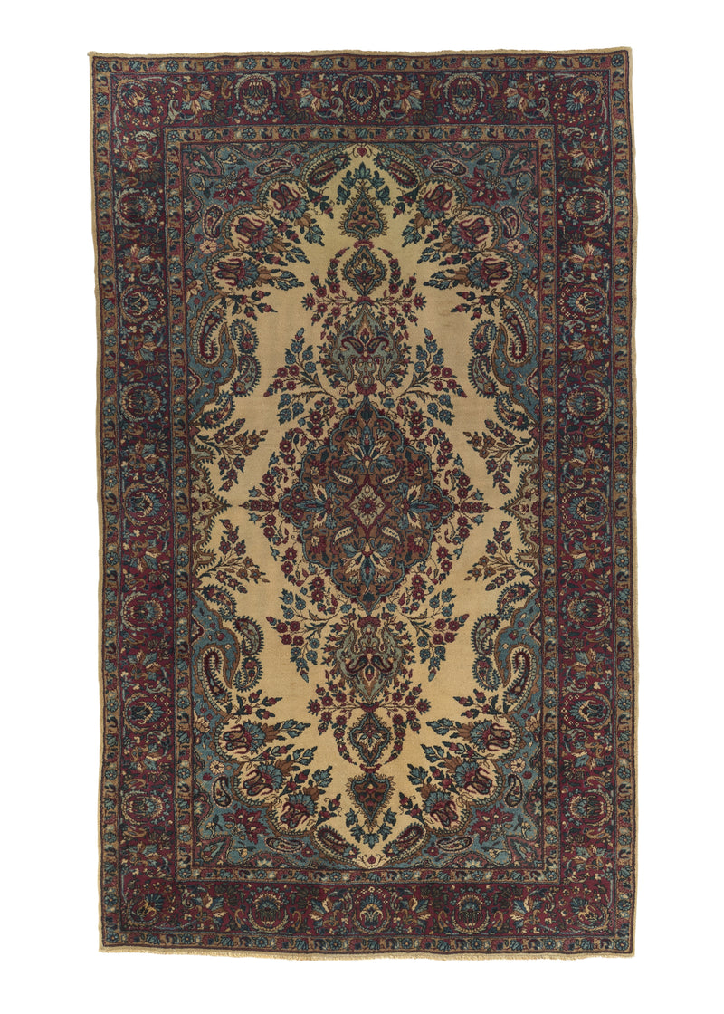 33759 Persian Rug Kerman Handmade Area Traditional 4'0'' x 6'8'' -4x7- Whites Beige Pink Open Field Floral Design