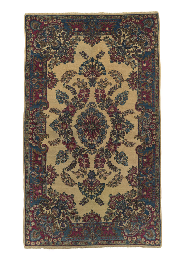 33761 Persian Rug Kerman Handmade Area Traditional 4'0'' x 6'9'' -4x7- Whites Beige Pink Open Field Floral Design