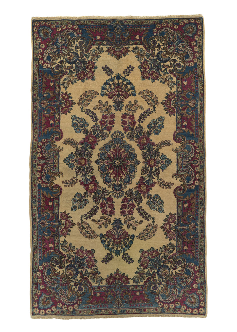 33761 Persian Rug Kerman Handmade Area Traditional 4'0'' x 6'9'' -4x7- Whites Beige Pink Open Field Floral Design