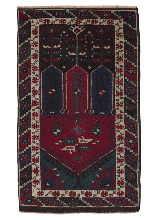 33774 Oriental Rug Turkish Handmade Area Tribal 2'8'' x 4'1'' -3x4- Red Blue Geometric Design