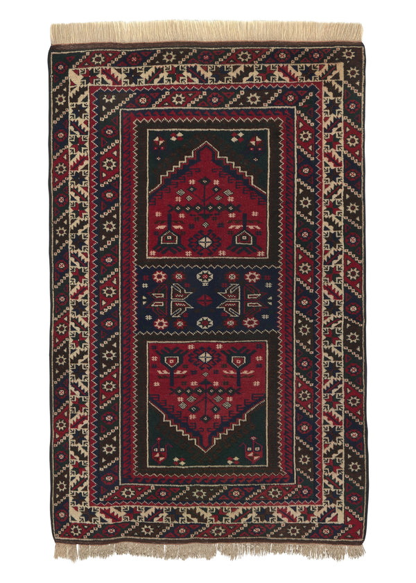 33776 Oriental Rug Turkish Handmade Area Tribal 3'11'' x 6'1'' -4x6- Red Green Geometric Design