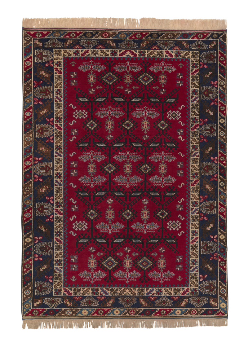 33777 Oriental Rug Turkish Handmade Area Tribal 6'5'' x 9'0'' -6x9- Red Geometric Design