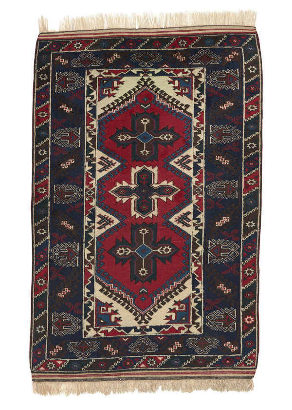 33783 Oriental Rug Turkish Handmade Area Tribal 4'0'' x 5'10'' -4x6- Blue Red Geometric Design