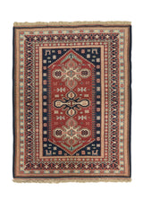 33784 Oriental Rug Turkish Handmade Area Tribal 4'0'' x 5'0'' -4x5- Red Blue Geometric Design