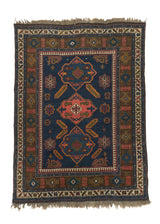 33788 Caucasian Rug Shirvan Handmade Area Tribal Vintage 4'1'' x 5'7'' -4x6- Blue Pink Green Geometric Design