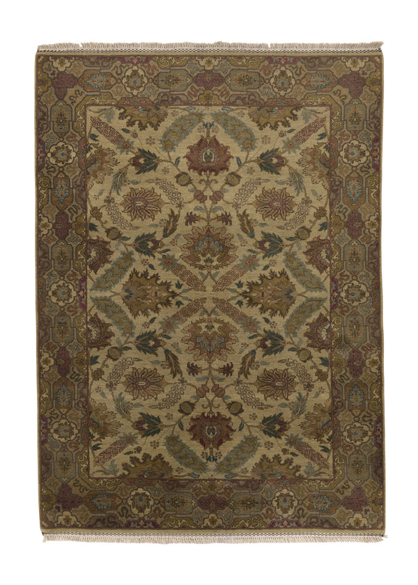 33833 Oriental Rug Indian Handmade Area Transitional 5'0'' x 7'0'' -5x7- Green Whites Beige Jaipur Floral Design