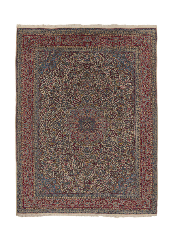 33835 Persian Rug Kerman Handmade Area Traditional 10'0'' x 13'0'' -10x13- Whites Beige Red Floral Design