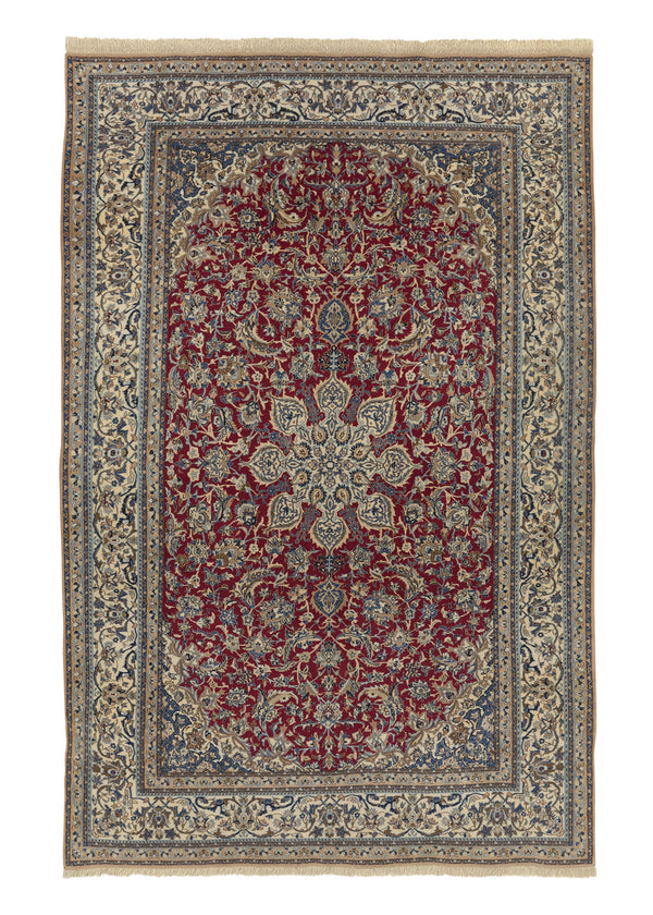 33841 Persian Rug Nain Handmade Area Traditional 5'10'' x 9'2'' -6x9- Red Blue Floral Design