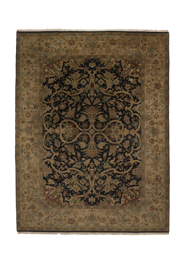 33856 Oriental Rug Indian Handmade Area Transitional 9'3'' x 12'3'' -9x12- Whites Beige Black Jaipur Floral Design