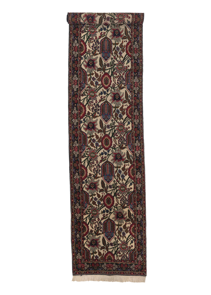 33860 Persian Rug Bakhtiari Handmade Runner Tribal 3'0'' x 13'0'' -3x13- Whites Beige Green Red Floral Design